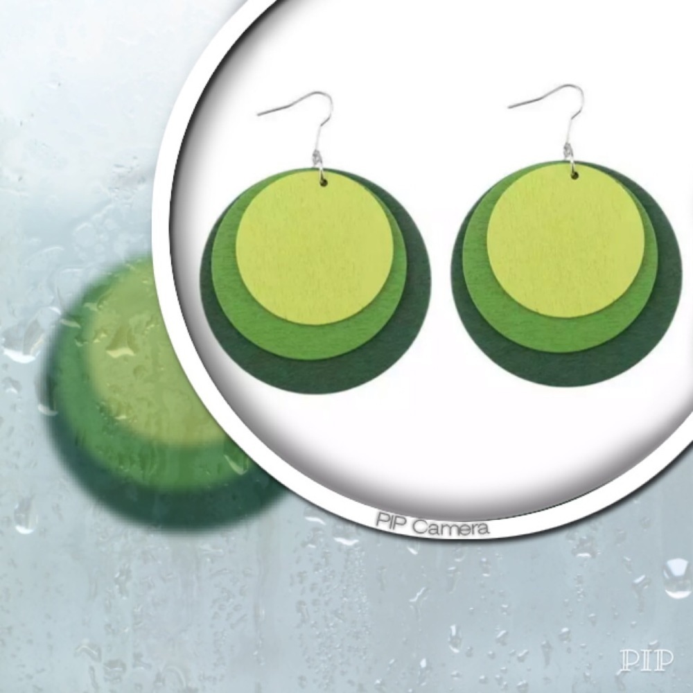 Green Round Wood Earrings
